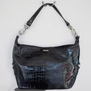 Lauren Ralph Lauren Black Croc-Embossed Shoulder Bag